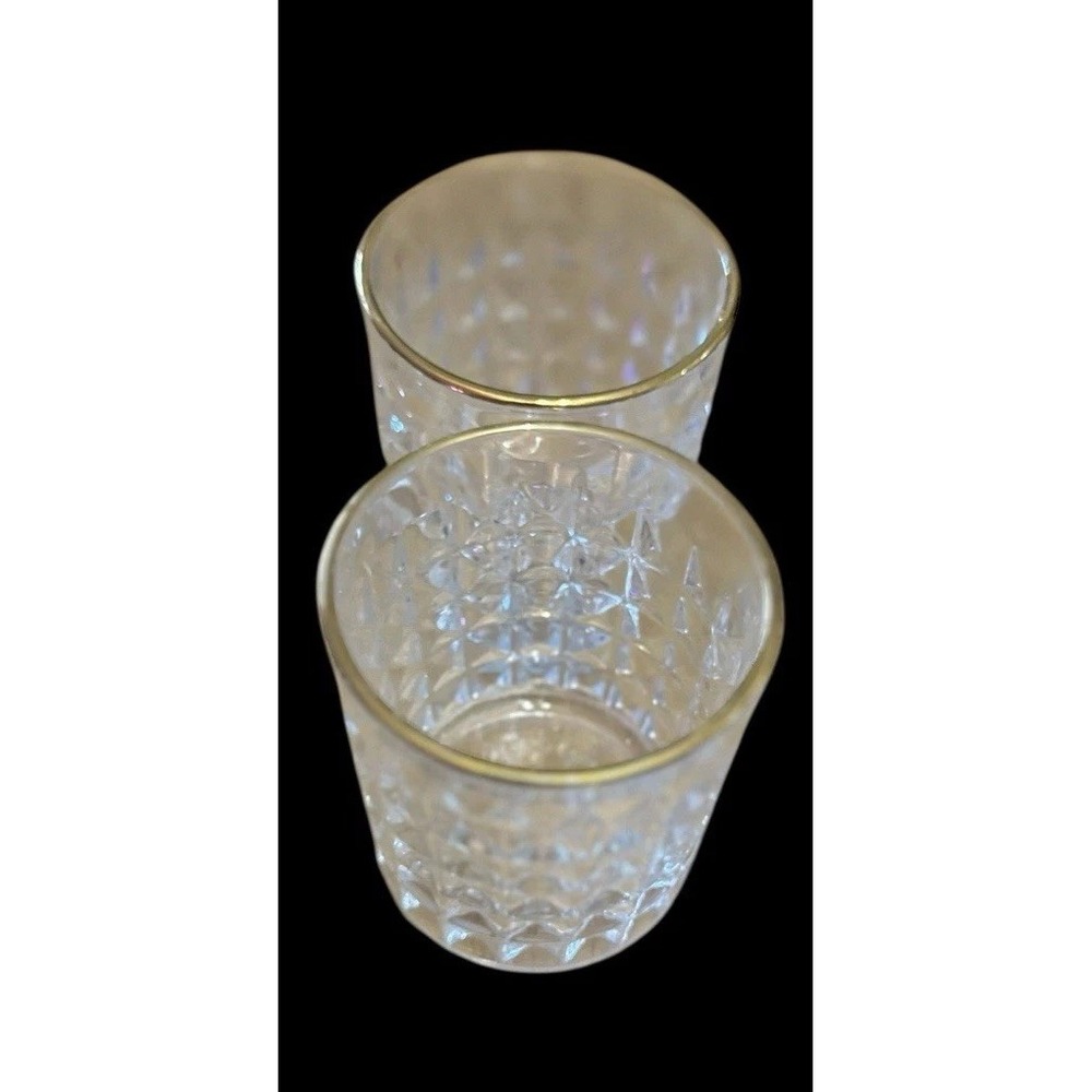 Diamonds Gold Rim Crystal Whiskey Tumbler 10oz Glasses Set Of 2 Heavy Weight - Picture 4 of 8